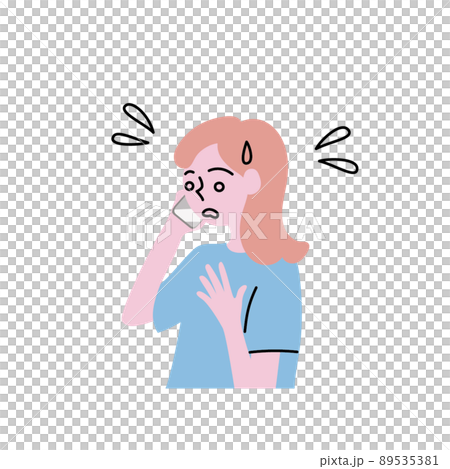 Illustration of a woman who is upset at the phone of a smartphone 89535381