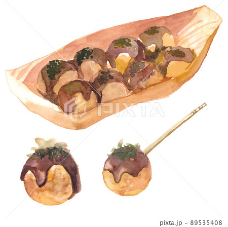 たこ焼きセット　水彩素材 89535408