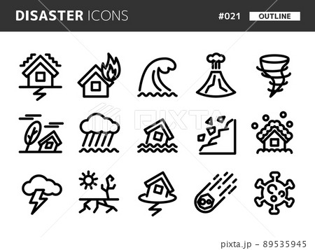 災害に関連するラインスタイルのアイコンセット_021 89535945