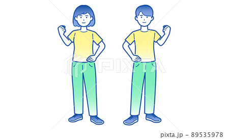 Tシャツ ガッツポーズ 男女 全身 Tシャツ ガッツポーズ 男女 全身 89535978