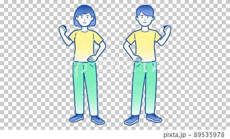 Tシャツ ガッツポーズ 男女 全身 Tシャツ ガッツポーズ 男女 全身 89535978