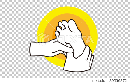 Hands pushing the acupoints on the soles of the feet 89536872