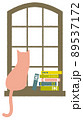 レトロな窓辺に本とネコ｜窓ガラスは透過 89537172