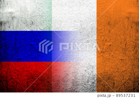 National flag of Russian Federation with The Republic of Ireland National flag. Grunge background 89537231