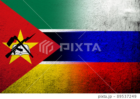 National flag of Russian Federation with The Republic of Mozambique National flag. Grunge background 89537249