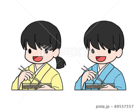 焼きそばを食べる浴衣姿の日本人男女(上半身)のイラスト 焼きそばを食べる浴衣姿の日本人男女(上半身)のイラスト 89537557