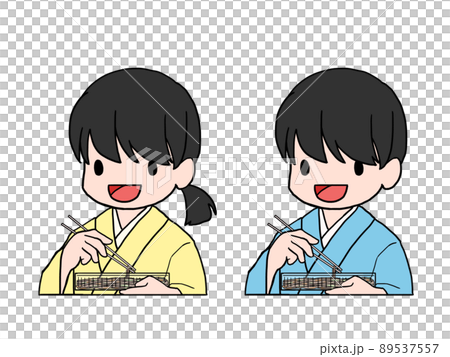 焼きそばを食べる浴衣姿の日本人男女(上半身)のイラスト 焼きそばを食べる浴衣姿の日本人男女(上半身)のイラスト 89537557