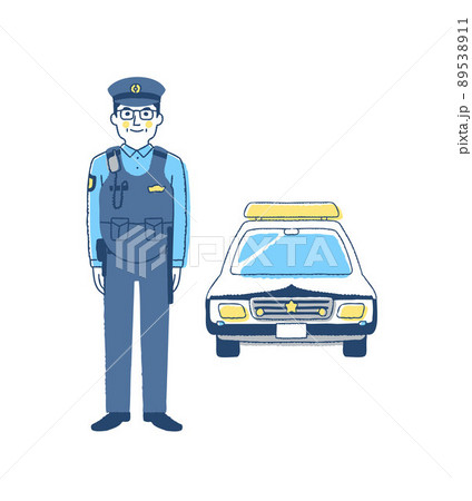 男性警察官とパトカー 89538911