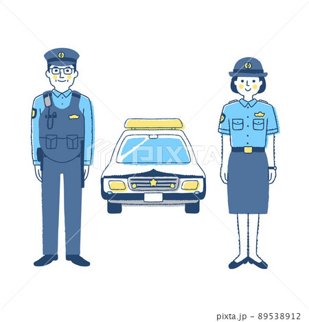 警察官の男女とパトカー 89538912