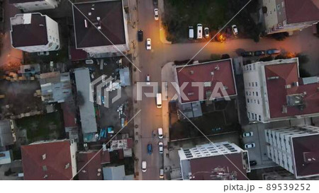 Aerial view evening building roofs 89539252