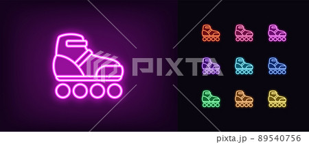 Outline neon roller skate icon. Glowing neon roller skate silhouette, skating rink pictogram 89540756