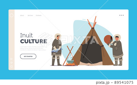 Inuit Culture Landing Page Template. Eskimo Characters on Alaska, Chukchi Northern Pole, Iceland Indigenous Minorities Inuit Culture Landing Page Template. Eskimo Characters on Alaska, Chukchi Northern Pole, Iceland Indigenous Minorities 89541075