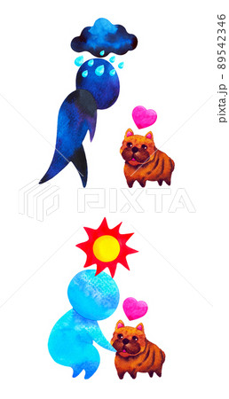 human and dog pet love compassion empathy heart understanding abstract art watercolor painting illustration design drawing cartoon symbol positive emotion 89542346