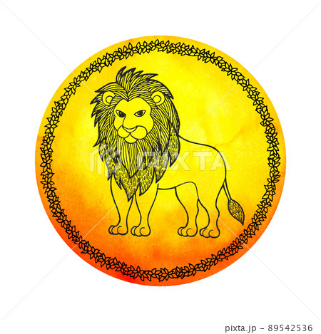 leo lion zodiac astrology horoscope symbol sign logo icon design in fire element color art background watercolor painting cartoon drawing illustration fortune 89542536