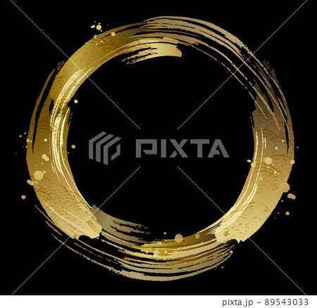 グランジの波模様がある金色の筆の輪黒背景 グランジの波模様がある金色の筆の輪黒背景 89543033