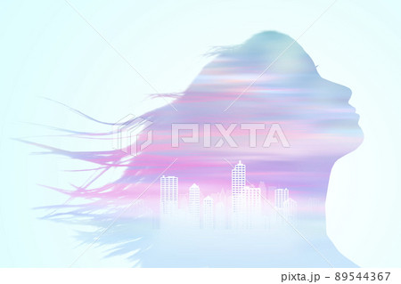 女性の横顔と街並 女性の横顔と街並 89544367