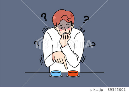 Stressed man choose what button to press  89545001