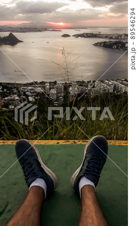 Panoramic of Rio de Janeiro and Guanabara Bay from Niteroi city observatory, Brazil, at sunset 89546294