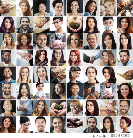 The world is full of smiles. Composite image of a diverse group of smiling people. 89547596