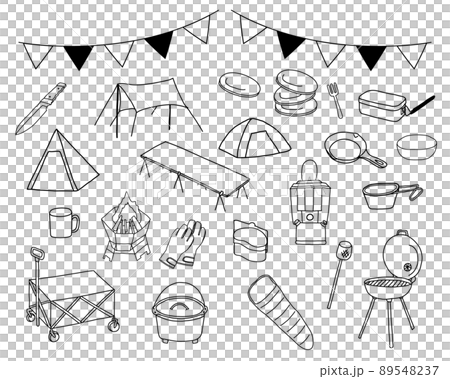 Camp line drawing illustration material set 89548237