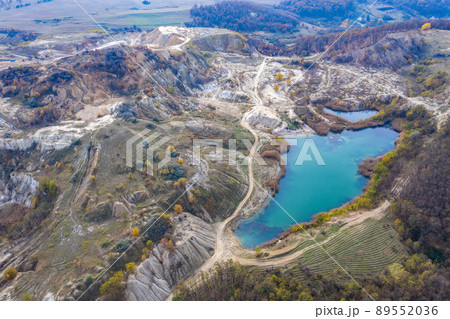 Aerial drone shot of a lake, opencast mine 89552036