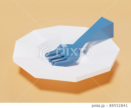 お皿とフォークのローポリ3Dイラスト素材　3Dレンダリング 89552841
