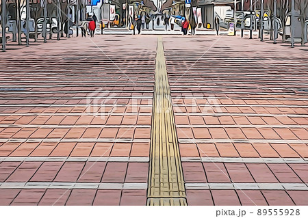 パステル調　”都市風景　歩道の流れ”　イラストイメージ 89555928