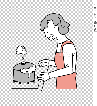 An elderly woman whose pot spilled in the kitchen An elderly woman whose pot spilled in the kitchen 89556015