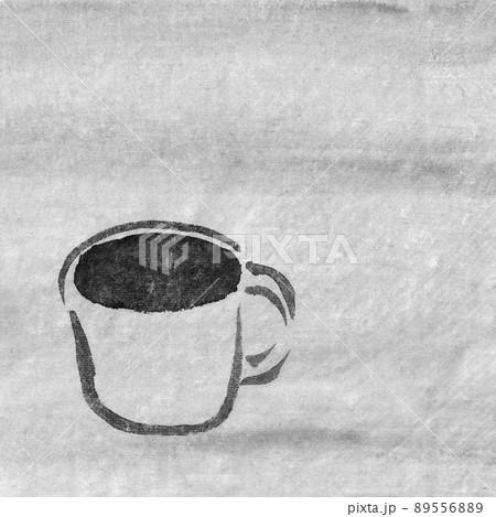 コーヒーの背景モノクロイラスト（墨の手描きイラスト） 89556889