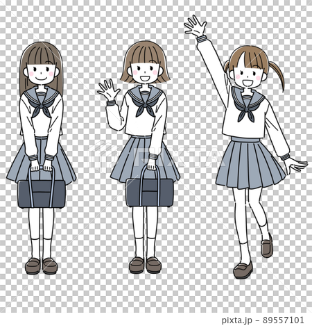 穿著水手服揮手的學生 穿著水手服揮手的學生 89557101