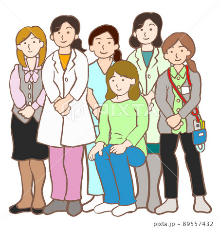 うつ病の女性と治療チームのイラスト うつ病の女性と治療チームのイラスト 89557432