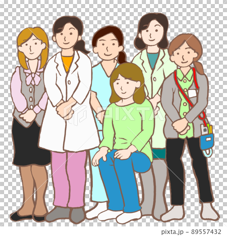 うつ病の女性と治療チームのイラスト うつ病の女性と治療チームのイラスト 89557432