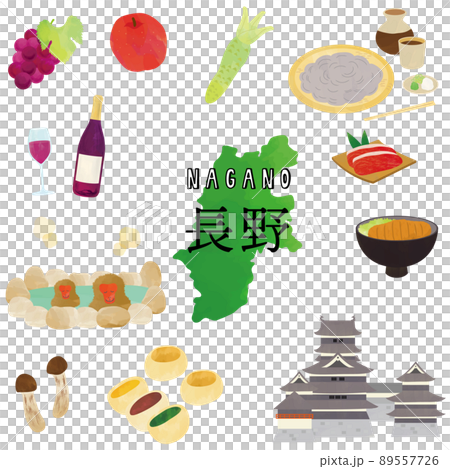 長野 ご当地グルメ・観光名所 水彩タッチイラスト 長野 ご当地グルメ・観光名所 水彩タッチイラスト 89557726
