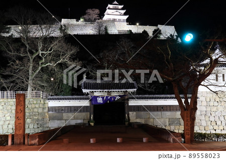 丸亀城の本丸 御三階櫓と石垣　正門の大手二の門 89558023