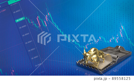 gold bull and trap for business concept 3d rendering 89558125