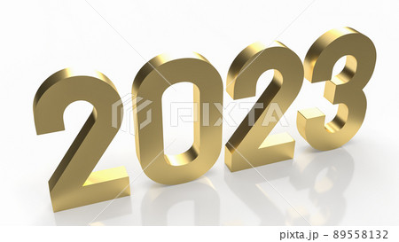 number 2023 gold on white background 3d rendering. 89558132