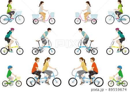 いろんな自転車に乗る人たちのセット いろんな自転車に乗る人たちのセット 89559674