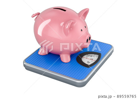Weight scale with piggy bank. 3D rendering Weight scale with piggy bank. 3D rendering 89559765