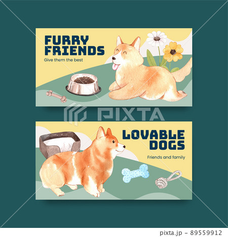Twitter template with corgi dog concept,watercolor style 89559912