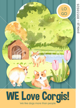 Poster template with corgi dog concept,watercolor style 89559926