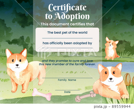 Certificate template with corgi dog concept,watercolor style 89559944