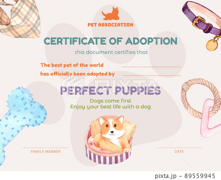Certificate template with corgi dog concept,watercolor style 89559945