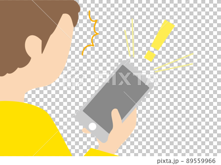 スマホの画面を見て報せに驚いた様子の男性のイラスト 89559966