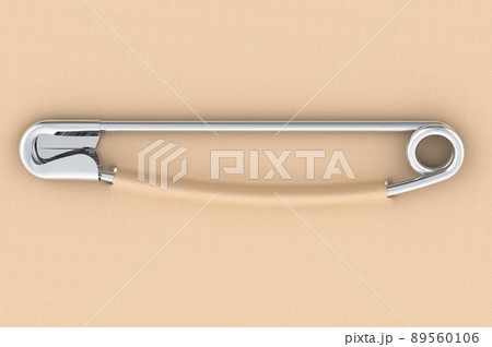 Metal safety pin on clothing. 3D rendering 89560106