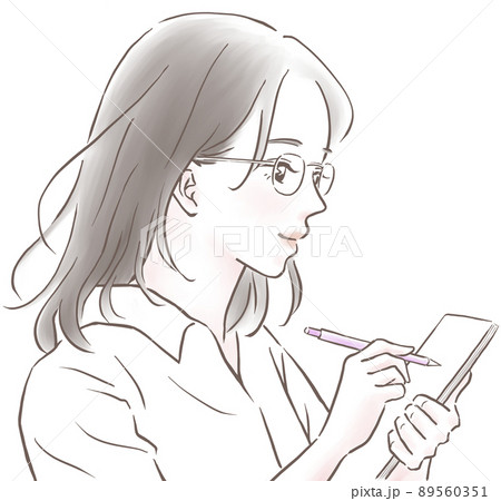メモをとるメガネをかけた女性のイラスト素材のイラスト素材