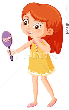 A girl holding hand mirror on white background 89560798