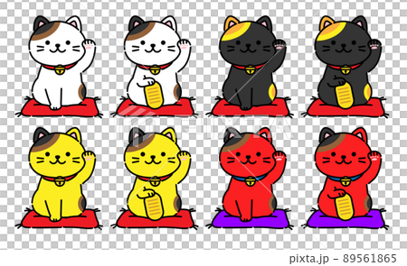 Illustration set of beckoning cat with round eyes Illustration set of beckoning cat with round eyes 89561865