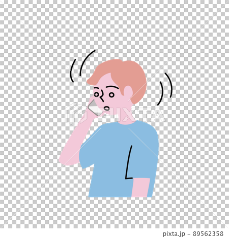 Illustration of a man nodding at the phone on his smartphone and hitting an aizuchi 89562358