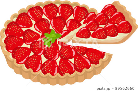イチゴタルト カットケーキ付きのイラスト素材