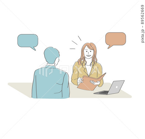 仕事の打ち合わせをしている女性と男性 仕事の打ち合わせをしている女性と男性 89562669